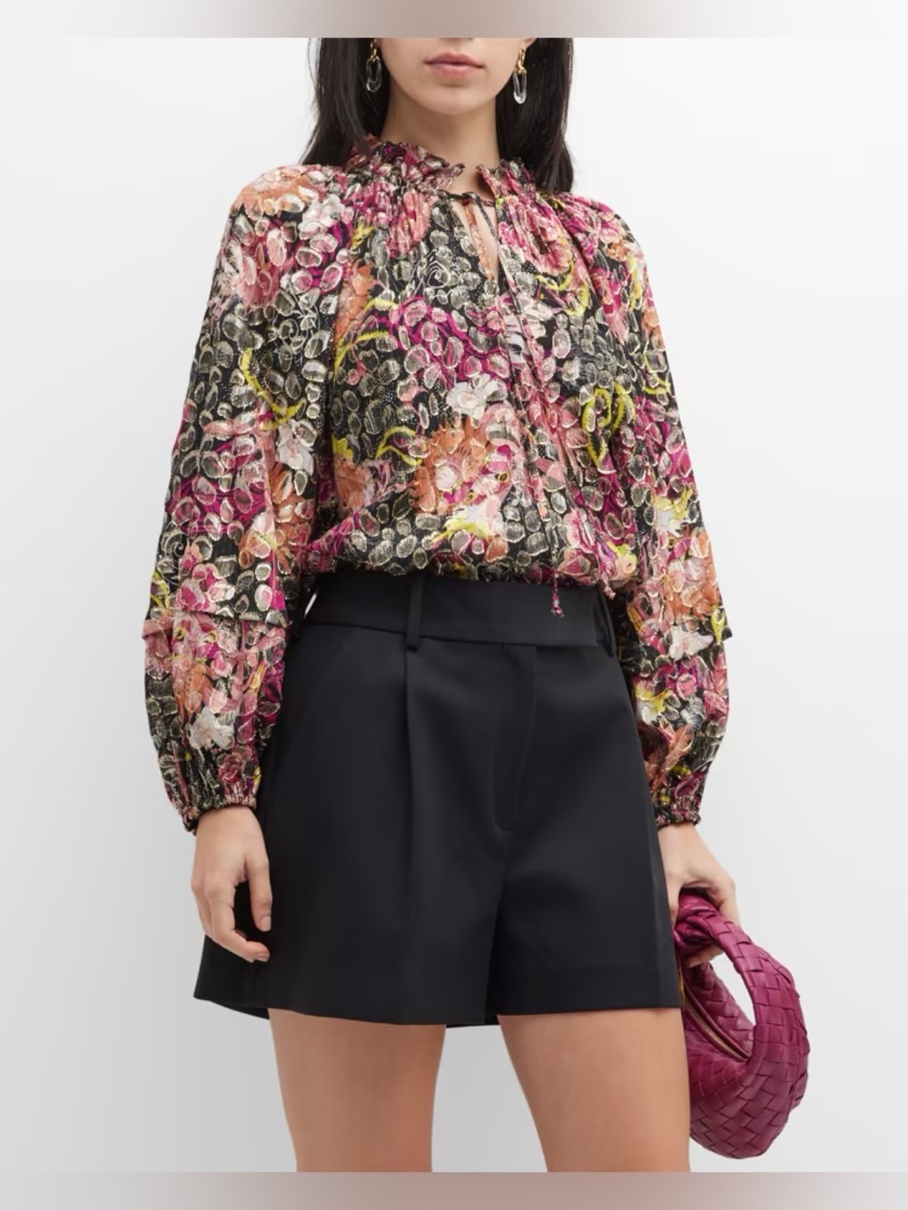 Kobi Halperin August Floral-Print Blouson-Sleeve Blouse